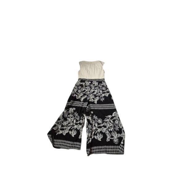 VINCE CAMUTO Sleeveless Jumper Jumpsuit Ivory Navy Floral Mid Calf Flowy Size 8 - Picture 8 of 8